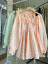 Women Round Neckline Lantern Sleeves Flounce Tops With Shorts
